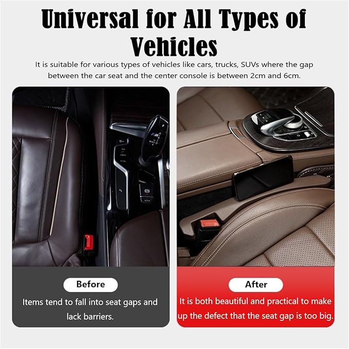 Leather Car Seat Gap Filler Universal for Car, SUV, Truck Fit Organizer Fill The Gap Between Seat and Console Stop Things from Dropping, Set of 2 (Brown)