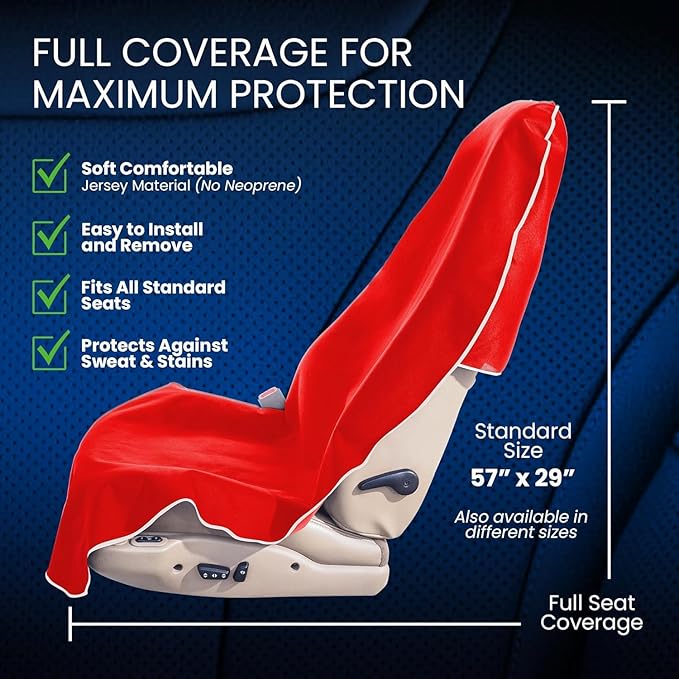 Dri Seats Waterproof Car Seat Cover – Premium Sweat Towel with Slip Resistant Backing for Front Seats in Cars, Trucks, SUVs – Universal Seat Covers & Liner, Easy Install (Red, Large)