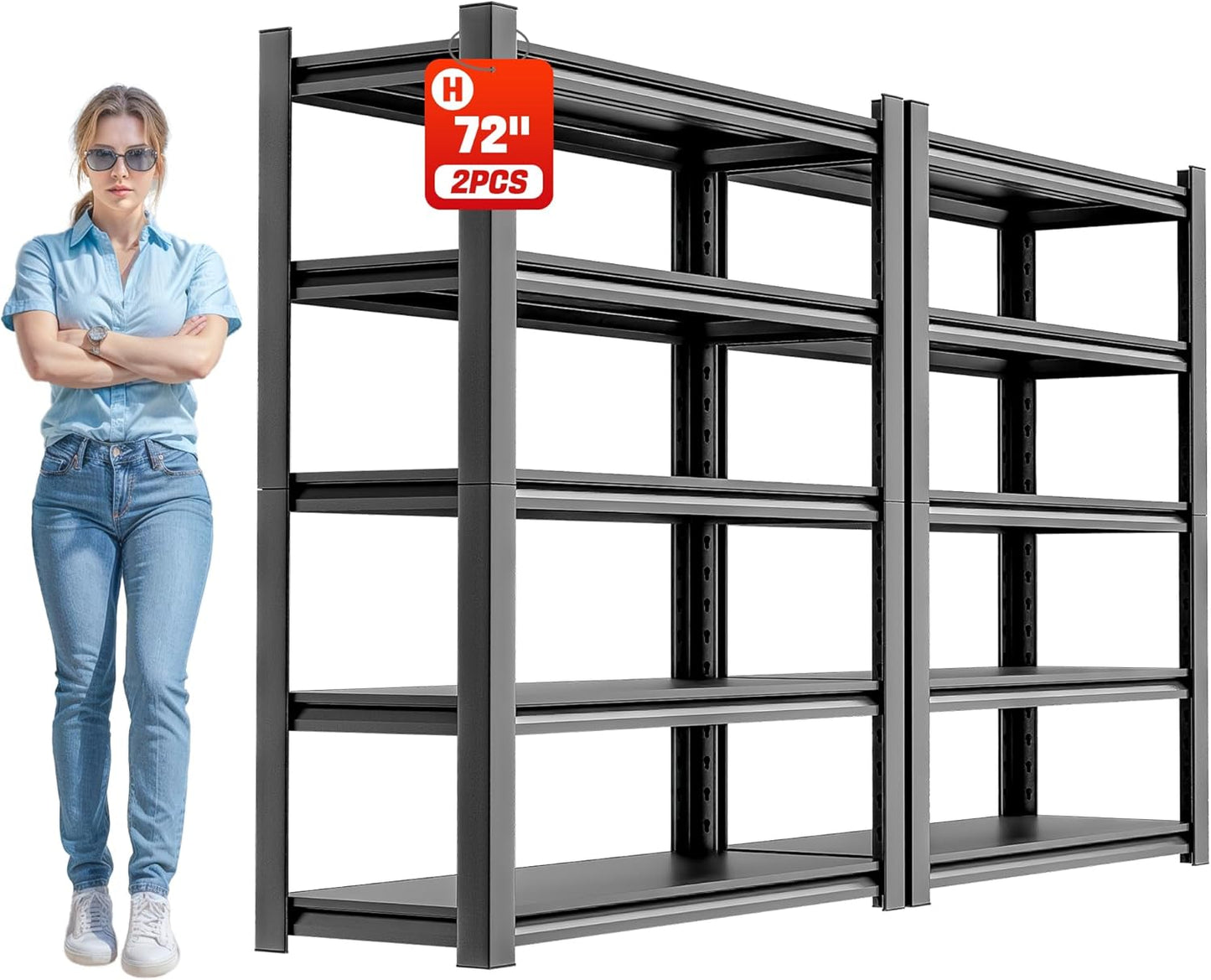 Storage Shelves Garage Shelving Heavy Duty - 72''H Garage Shelves Adjustable 5 Tier Metal Shelving Unit Storage Rack Shelving Industrial Utility Shelf 16" D x36 W x72 H（2 Pieces）
