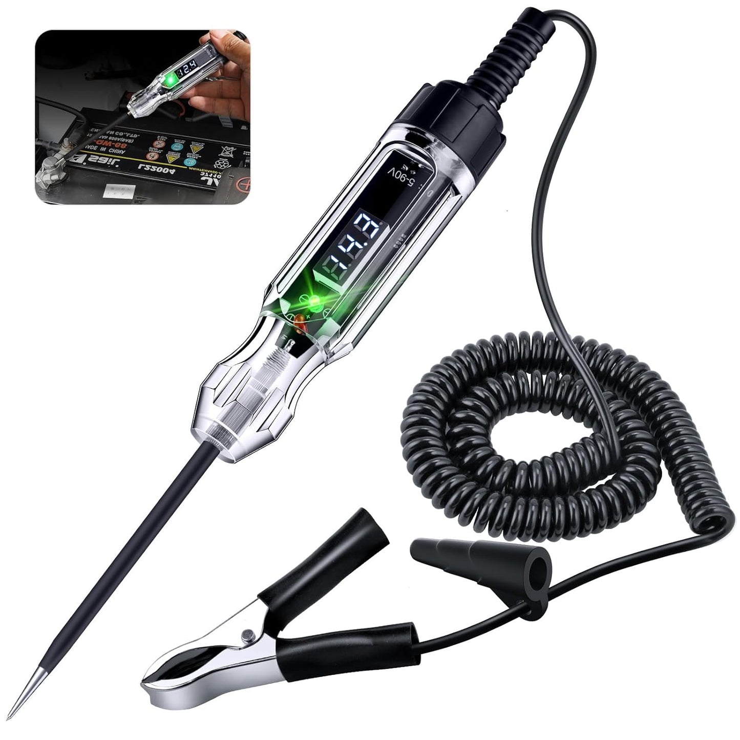 Automotive Test Light, Heavy Duty 5-90V Digital LED Electrical Tester, Circuit Tester with 140 Inch PU Spring Wire, Voltage Tester Pen for Checking Vehicle Car Truck Motorcycle Boat