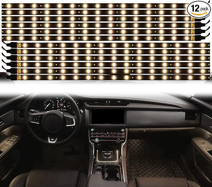 Warm White LED Strip Lights for Car BaishenglinMotor 12-Pack DC12V Waterproof 30CM/11.8"/1FT 5050 15-SMD LED Strip Underbody Light for Car Motorcycles Decoration Interior Exterior Strip Lights