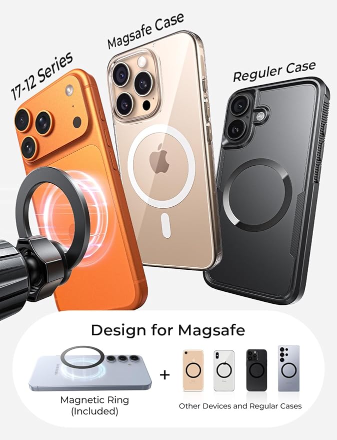 LISEN for MagSafe Car Mount [2026 Strong Magnets] Magnetic Phone Holder for Your Car [Vent&Dash] Magnet Cell Phone Holder Mount Cradle Car Accessories Kits for Men Women Red
