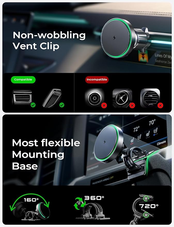 LISEN for Qi2 Car Charger [Pro with Higher Charge Speed],Super Fast Magnetic Car Phone Holder, Qi2 MagSafe Charger Mount for iPhone 17 Pro Max Plus Air 16 15 14 13, Samsung S25/24 with MagSafe Case