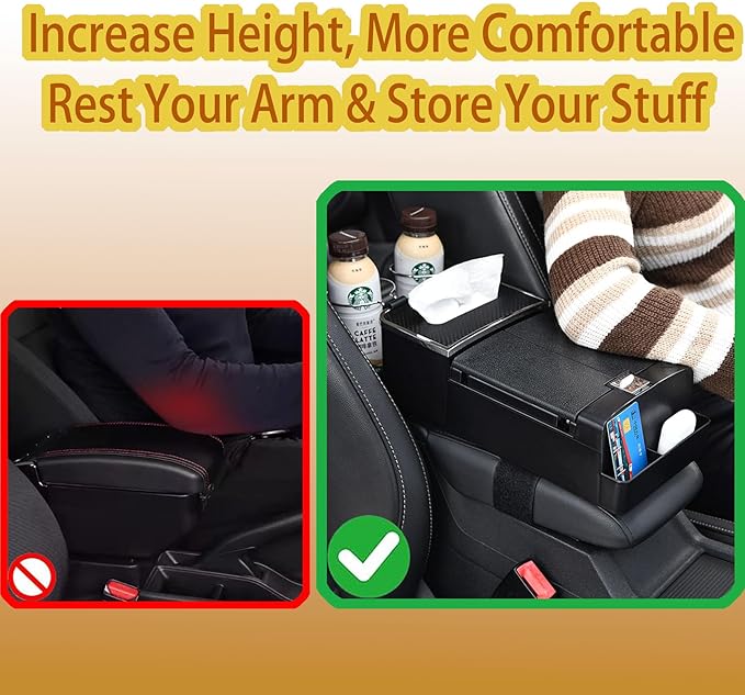 Car Center Console Organizer Armrest, Universal Multi-Function Storage Box with Card Holder, Tissue Box for Vehicle Interior Organization