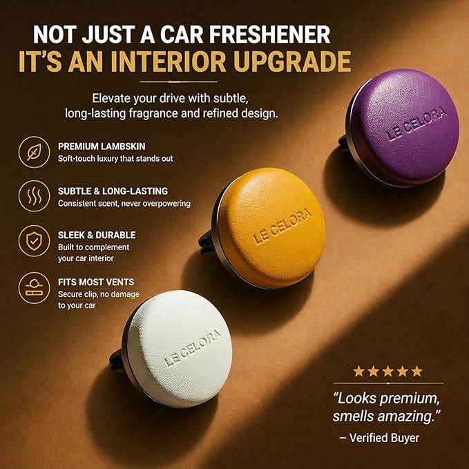LECELORA Car Air Freshener Diffuser - Premium Leather Vent Clip Car Gift for Men & Women, 180+ Day Long Lasting Scent, Auto Air Freshener-Velours Nocturne