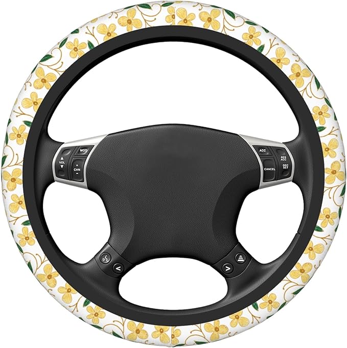 Car Steering Wheel Cover,Yellow Flower Universal Non Slip Wheel Protector 15 Inch Elastic Car Accessories for Men Women