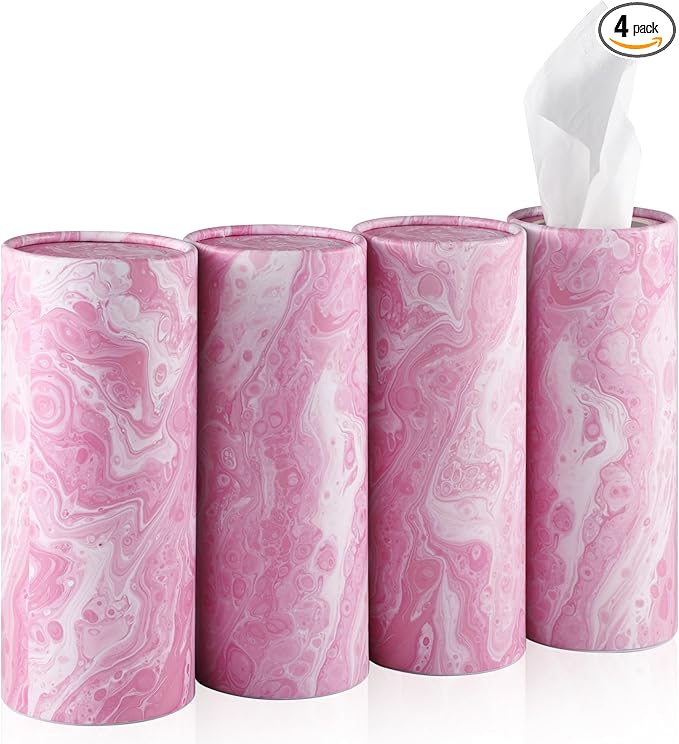 SINGARO Car Tissue Holder, 4 Pack Car Cup Holder Facial Tissues with Travel Tissue Bag, Quick and Convenient Flower Combination Car Tissue Box(4 Canisters/200 Tissues) Pink