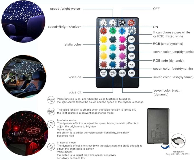 AZIMOM Bluetooth 16W RGBW Fiber Optic Lights Star Ceiling Lighting Kits 450pcs 0.03in 9.8ft Music Sound Activated APP Remote Control Car Home Headliner Decor