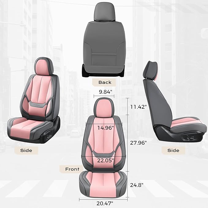 Coverado Seat Covers, Car Seat Covers Front Seats, Leather Seat Covers for Cars, Car Seat Protector Waterproof, Gray Car Seat Cushion, Front Carseat Cover Universal Fit for Most Cars Pink
