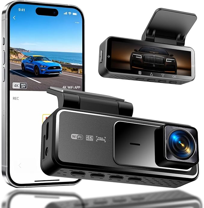4K Dash Cam with Built-in WiFi, Front Car Camera, APP Control, Night Vision, 24H Parking Monitor, 170° Wide Angle, G-Sensor, Loop Recording, WDR(A19)