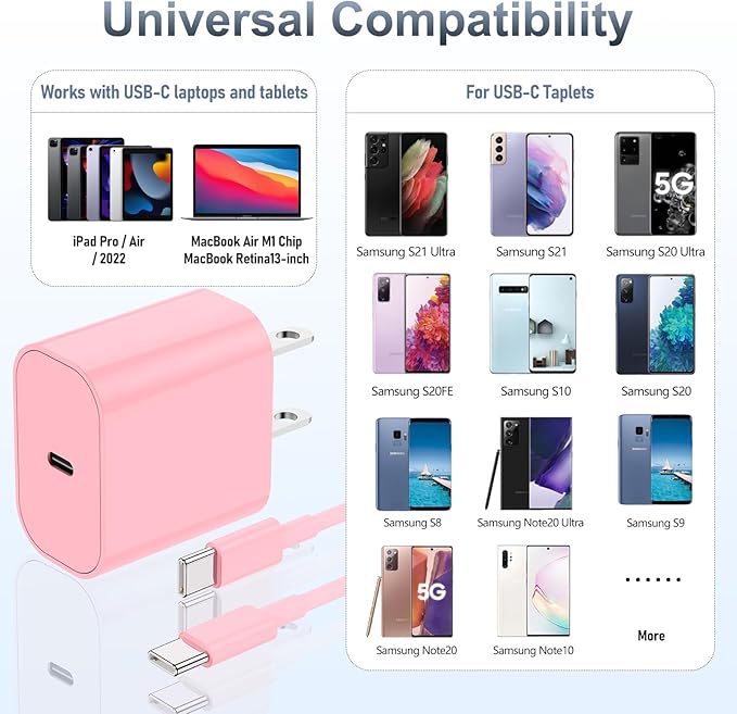 iPhone 17 16 15 Fast Charger, 20W USB C Charging Block for Apple iPhone 17 Pro Max/17 Air/16 Pro/15 Plus, iPad 12/11 inch/Mini/6 Gen,Wall Plug Power Adapter Cube Brick/6ft Type C to C Cable Cord Long