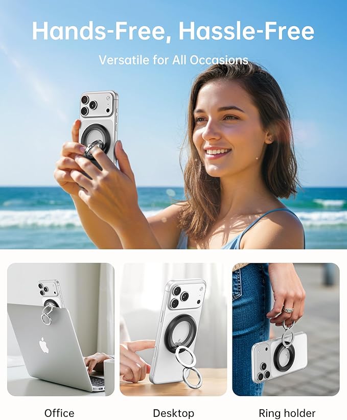 SYNCWIRE for MagSafe Phone Grip, 360° Rotation Magnetic Cell Phone Grip Magnetic Ring Holder Kickstand Mag Safe Ring Stand Compatible with iPhone 17 16 15 14 13 12 Pro Max MagSafe Accessories Android