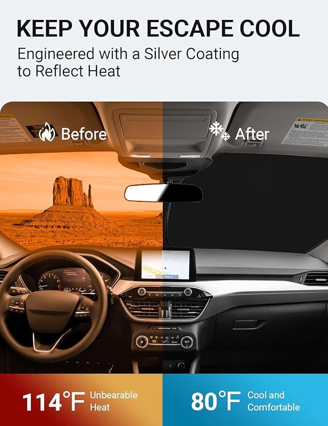 Proadsy Custom Fit Ford Escape 2020-2026 Windshield Sun Shade 4-Layer Foldable Front Sunshade Protector Sun Visor Blocks UV Rays Keep Car Cooler