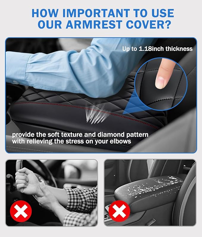 Center Console Cover for 2019-2025 2026 Dodge Ram 1500/2500/3500 Accessories, Leather Middle Armrest Console Cover Elbow Arm Rest Cushion for Car Anti-Scratch(Bucket Seat Console Only)