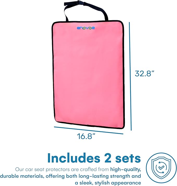 Enovoe Kick Mats - Set of 2 - Back of Seat Protector for Kids Feet - Car Seat Back Protector - Shields from Dirt and Scuffs - Durable Material - 16.8x32.8inch - Pink - Kick Mats Back Seat Protector