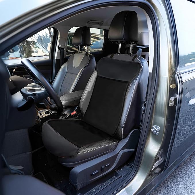 ZONETECH Car Seat Cover, Black Leather Seat Covers for Cars, Comfortable Amazon Car Seat Covers Full Back Support Promote Blood Circulation Relieve Fatigue 4 Car Seat Cushions Intergrated