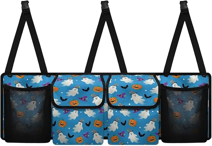 Hanging Cute Halloween Car Trunk Organizer, Car Back Seat Storage Bag with 4 Pockets Waterproof Auto Interior Accessories for SUV MPV Sedan Truck Jeep