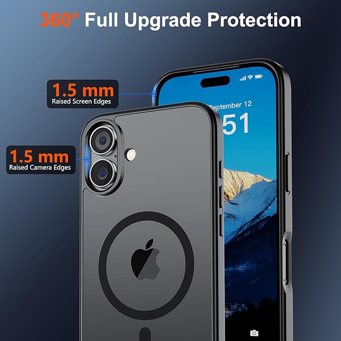 SUPFINE Magnetic for iPhone 17 Case (Compatible with MagSafe)(Military Grade Drop Protection) Translucent Matte Shockproof with Anti-Fingerprint Phone Cover,Black