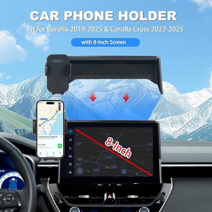 Car Phone Holder Fit for 2019-2025 Toyota Corolla / 2022-2025 Toyota Corolla Cross Accessories Phone Mount 8-inch Screen Fixed Clip, Cell Phone Automobile Cradles Hands-Free 360 Degree Rotation
