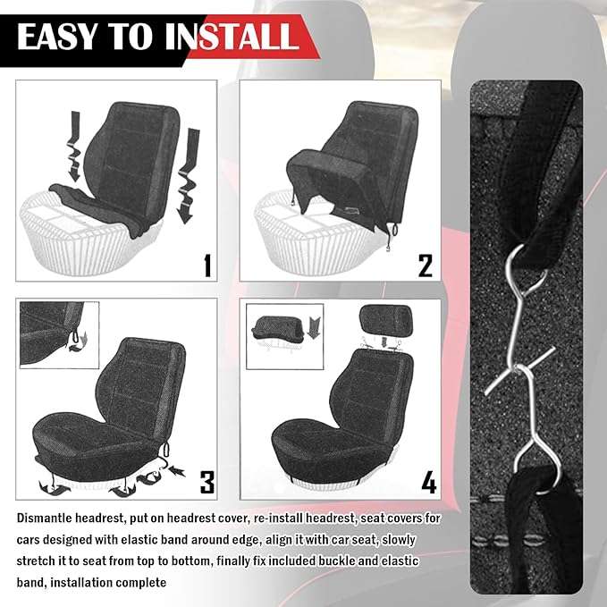 4PCS Car Seat Covers Full Set,Breathable Front Seat Covers for Cars for Reducing Back Sweating & Protection,Stylish Car Cover Seats with Reddish Line Cars Interior Accessories (Red)