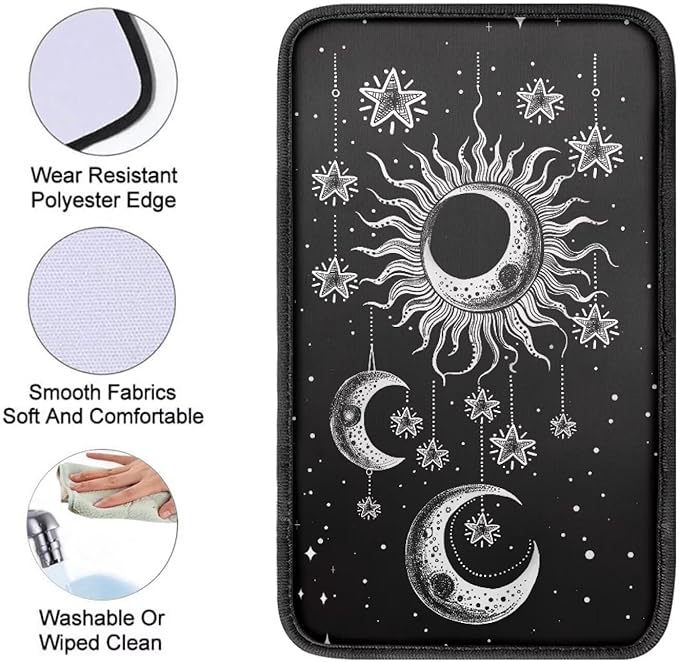 Moon Sun Car Center Console Armrest Pad Universal Moon Cars Accessories Breathable Car Center Console Cover Seat Box Cover for Sedan, Van, SUV, Trucks