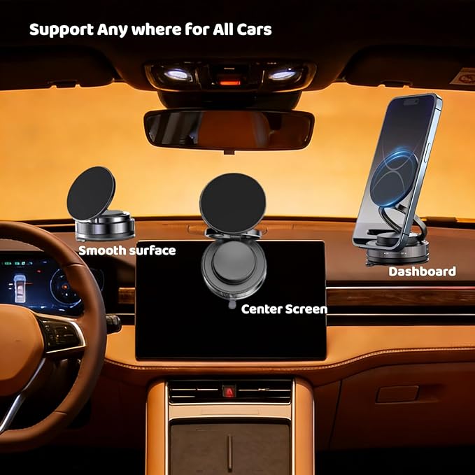Upewefi 2026 Upgraded Car Phone Holder for Mag Safe, 3500gf Strongest Magnetic, 360° Adjustable Car Phone Holder, Phone Holders for Your Car (2pcs-Ring Shaped Black)