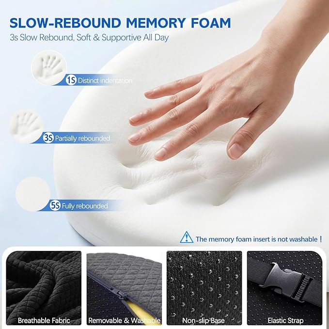 Office Chair Cushion for Tailbone & Back Pain Relief, Strong Lumbar Support Ergonomic Cushions, Comfortable Memory Foam Cushion for Pain Relief, Suitable for Office Chairs, Home Chairs, Car