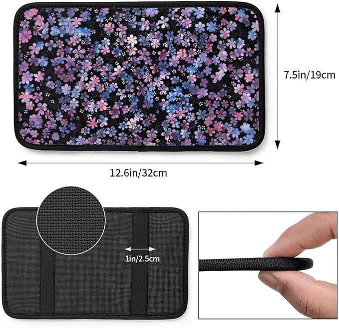 Car Center Console Cover Pad Cherry Blossom Purple Pink Armrest Box Mat Vehicle Arm Rest Cushion Protector Floral Flower Aesthetics Art Black Bohemian Consoles Rest Pillow