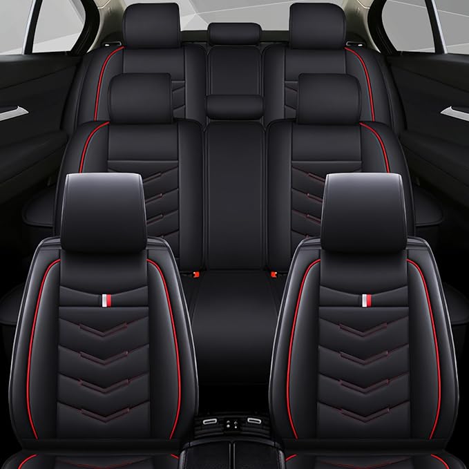 Car Seat Cover 7 Seats for Ford Explorer 2000-2025, Waterproof Durable Compatible Airbag, Premium Leather Seat Protector(7 Seats Standard,Black Red)