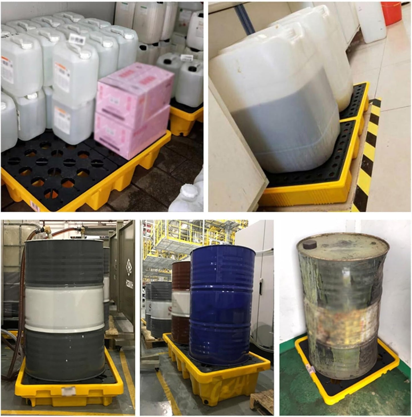 Drum Containment Spill Pallet, Industrial Nestable Oil Drums Leak-Proof Tray, Garage Storage Detachable Anti Slip Polyethylene Platform with Drain (Color : Yellow-2 Pack, Size : 19.3"x14"x3.