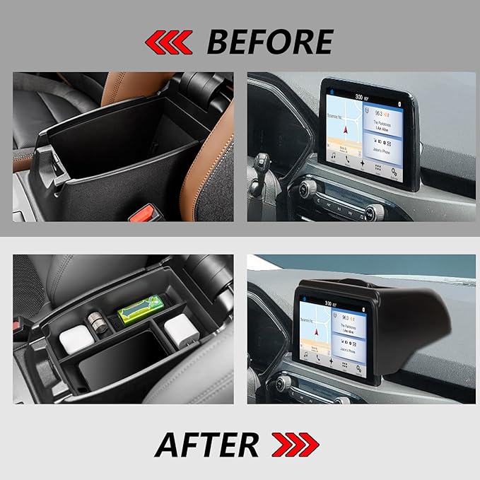 2PCS Center Console Organizer Compatible with Ford Escape 2020-2025 2026 Armrest Storage Box and Dashboard Tray Behind 8-inch Screen Dash Insert Tray Interior Accessories-ONLY FIT 8" display