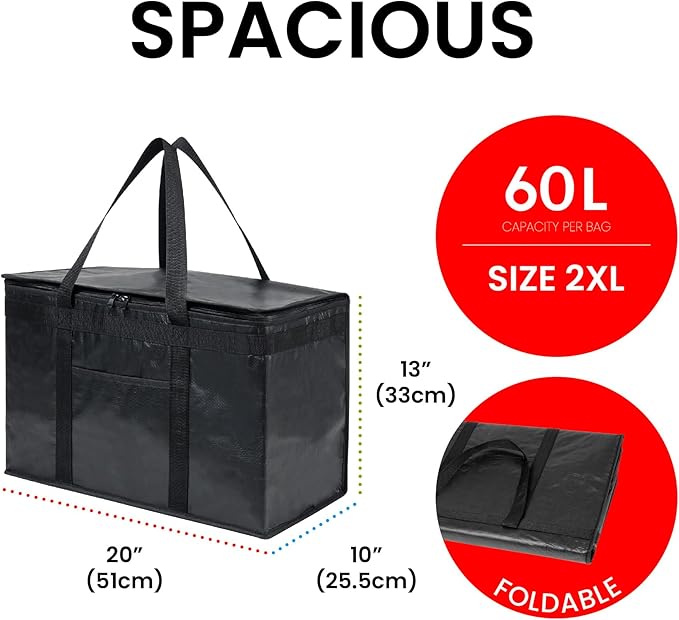 NZ home Insulated Bags for Food Delivery (2XL PRO) Grocery Shopping Cooler Bag, Pizza Delivery, Hot & Cold Catering Tote, Reusable, Foldable & Heavy Duty (Orange)