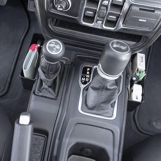 PIMCAR 2PCS Center Console Organizer for 2018-2025 2026 Jeep Wrangler JL/JLU & Gladiator JT, Gear Shift Side and Center Console Hanging Storage Box Durable Interior Accessories