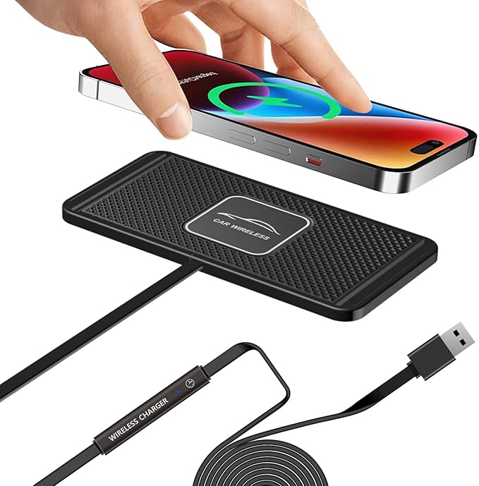 Wireless Car Charger Qi Charging Pad Fast 15W 10W 7.5W Charge Adapter for iPhone 14 13 12 Mini 11 Pro Max 8 Plus X XR Xs Airpods Samsung Galaxy Buds S21 S22 S23 S24 Android Phones (39' Long Cable)