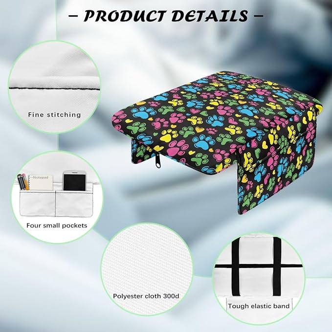 Dreaweet Colorful Dog Paw Center Console Armrest Pad Cover Cute Car Accessories for Women Middle Console Covers with Pockets Soft Anti-Scratch Car Armrest Storage Box Mat