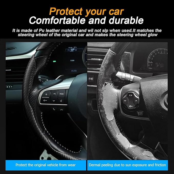 Mandark 3PCS Carbon Fiber Car Steering Wheel Cover, Anti-Skid Leather Vehicle Segmented Steer Wheel Protector, Auto Interior Protection Guard Accessories, Universal for Most Cars (Black)