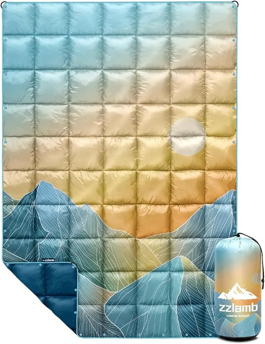 zzlamb Camping Blanket for Cold Weather,Outdoor Puffy Blanket Portable Down Alternative,Windproof Warm Cloak with Snaps,Cozy Quilt Backpacking Picnic RV Travel Plane Car Hammock Beach Climbing
