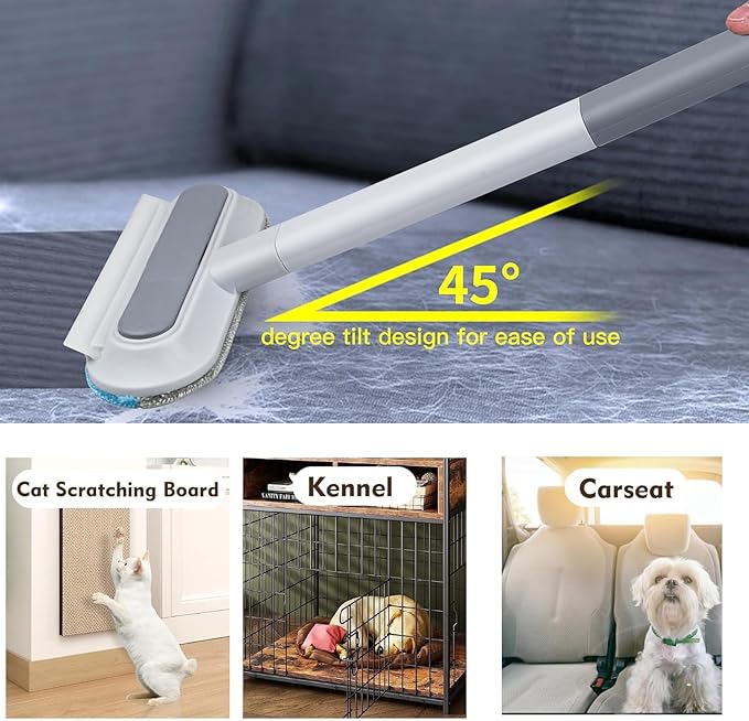 4 in 1 Pet Hair Remover with Glove, Reusable&Effective Cat and Dog Hair Removal Cleaning Tool with 17-Inch Extra Long Handle Multifunctional Fur Lint Brush for Couch,Furniture,Carpet,Clothes,Bedding