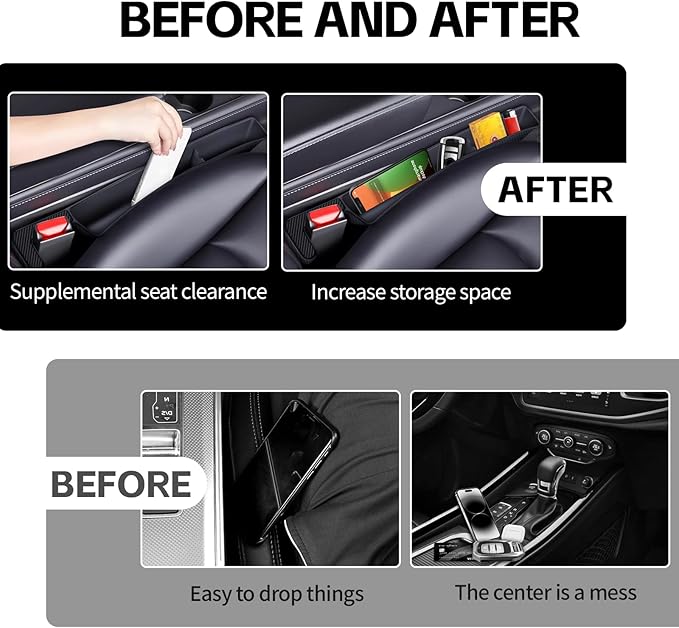 2PCS Car Seat Gap Filler Organizer, Multifunctional Seat Gap Storage Box for Phone Key, Stop Things from Dropping Between Seat and Console, Universal Interior Car Accessories (Red)
