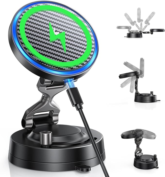 OANDYS for MagSafe Car Mount Charger 15W Fast Wireless Charging Magnetic Car Phone Holder, 82+LBS Strongest Suction, 3200gf Strongest Magnetic,360°Rotatable Stand for iPhone 17-12 Pro Max Plus Air