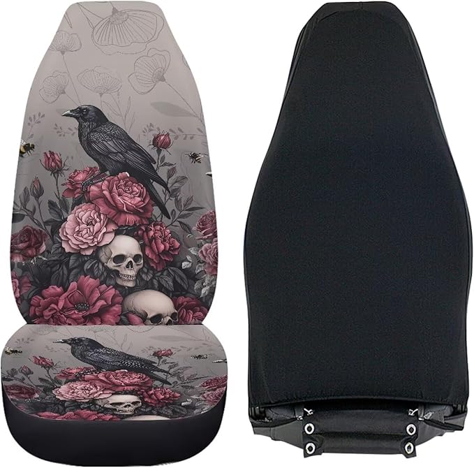 Halloween Crow Car Seat Covers Set of 2 Universal Vehicle Front Seats Interior Protector Easy to Install Interior Protection Suitable Fits Most Cars Auto SUV Sedan Truck