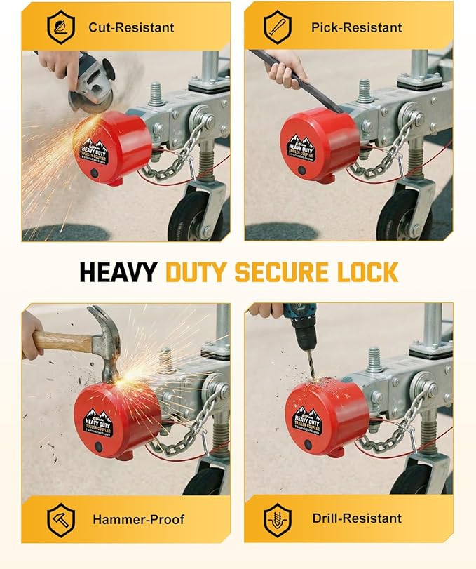 Trailer Hitch Locks, Heavy Duty Trailer Coupler Lock Fits 2-5/16"&2" Couplers, Anti-Theft Structural Steel Tongue Lock Essentials Accessories for RV, Trailer, Boat, Cargo, Camper, Utility–RED