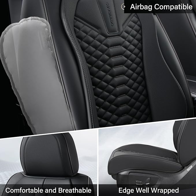 Coverado Car Seat Cover, Front Seat Cover, 2 Pack Universal Seat Covers for Cars, Breathable Nappa Leather Seat Cover, Waterproof Car Seat Protectors, Automotive Seat Covers Fit for Most Cars Black