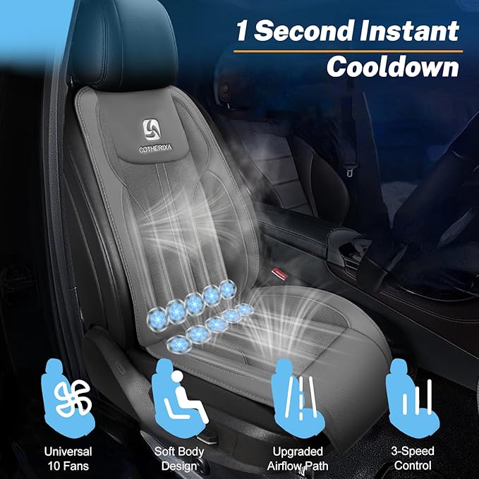 Cooling Car Seat Cushion Front Seat,12V&24V Cooling Seat Cover for Car with 10 Fans,Rapid Cooling with Automatic Start and Pause Seat Cushion (Brey)