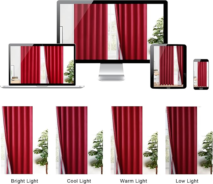 XWZO 100% Blackout Curtains 72 Inches Long - Double Layer Full Room Darkening & Energy Efficiency Grommet Window Panels with Tiebacks, Christmas Red, W38 x L72, Set of 2