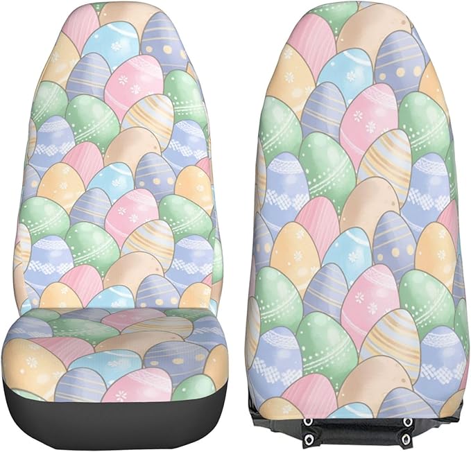 Delerain Car Seat Covers Set 2Pcs, Cute Easter Eggs Universal Front Car Seats Vehicle Enterior Protector Suitable Fits Most Car Auto SUV Sedan Truck