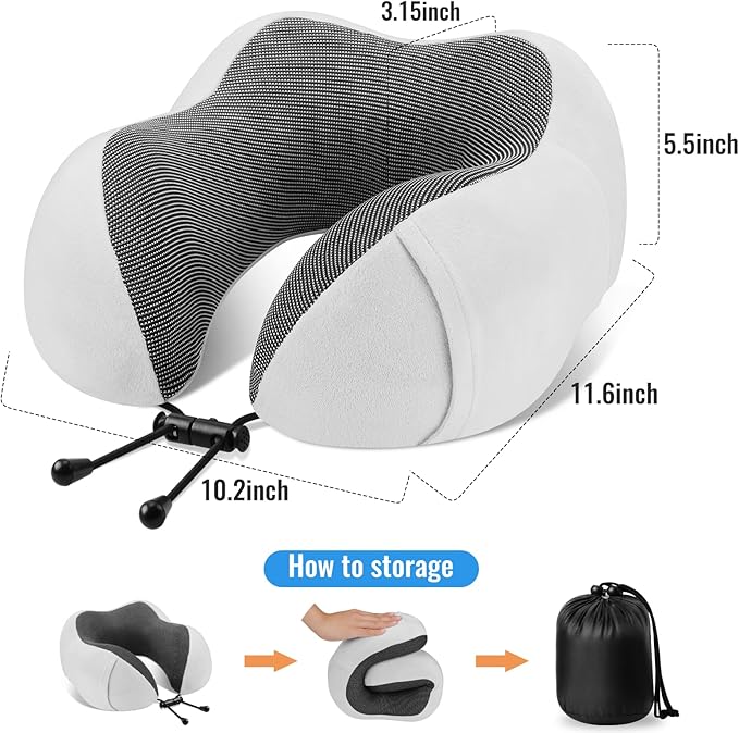 CloudBliss Travel Pillow Premium Memory Foam, Comfortable&Supportive Neck Pillow, Sleeping Neck Pillows for Travel, Airplane Pillow for Sleeping Airplane, Car, Office and Home （Light Grey）