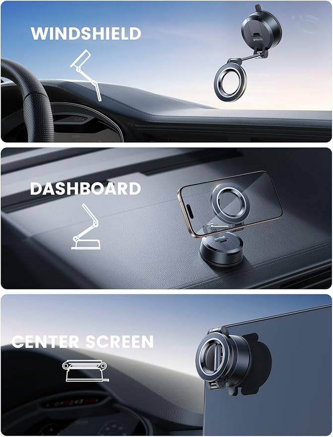 Lamicall for Magsafe Car Mount [70LBS Strongest Suction & Ultra Magnets] Phone Holders for Your Car, 360° Adjustable Suction Cup Phone Mount for Dashboard & Windshield Truck fit iPhone 17 Smartphone