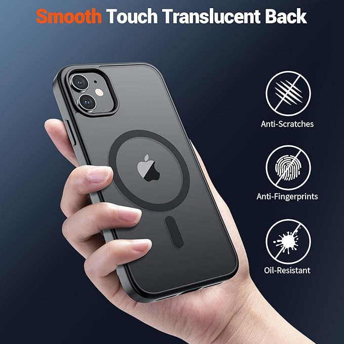 SUPFINE Magnetic for iPhone 11 Phone Case(Compatible with MagSafe)(Military Grade Drop Protection) Translucent Matte Shockproof Phone Cover,Black
