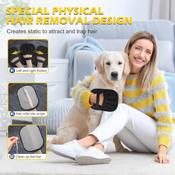 2-Pack Pet Hair Removal Glove for Cats & Dogs, 2025 Upgraded Five-Finger Electrostatic Pet Hair Remover Gloves, Reusable and Washable Fur Remover Tool for Carpet, Couch, Clothing, Car Seat